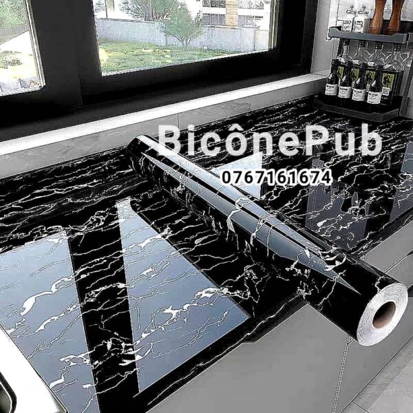 Papier peint mural en Caoutchouc imitation marbre Noir