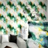 Papier peint imitation vinyle imitation marbre-Vert blanc-Or