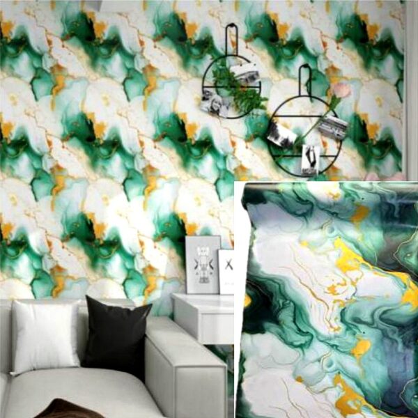 Papier peint imitation vinyle imitation marbre-Vert blanc-Or