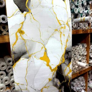 Papier peint adhésif en vinyle imitation marbre Noir-Blanc-Or 10MX45CM